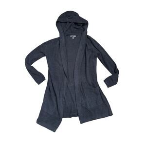 Barefoot Dreams CozyChic Womans XS Black Hooded Cardigan Open Front Pockets